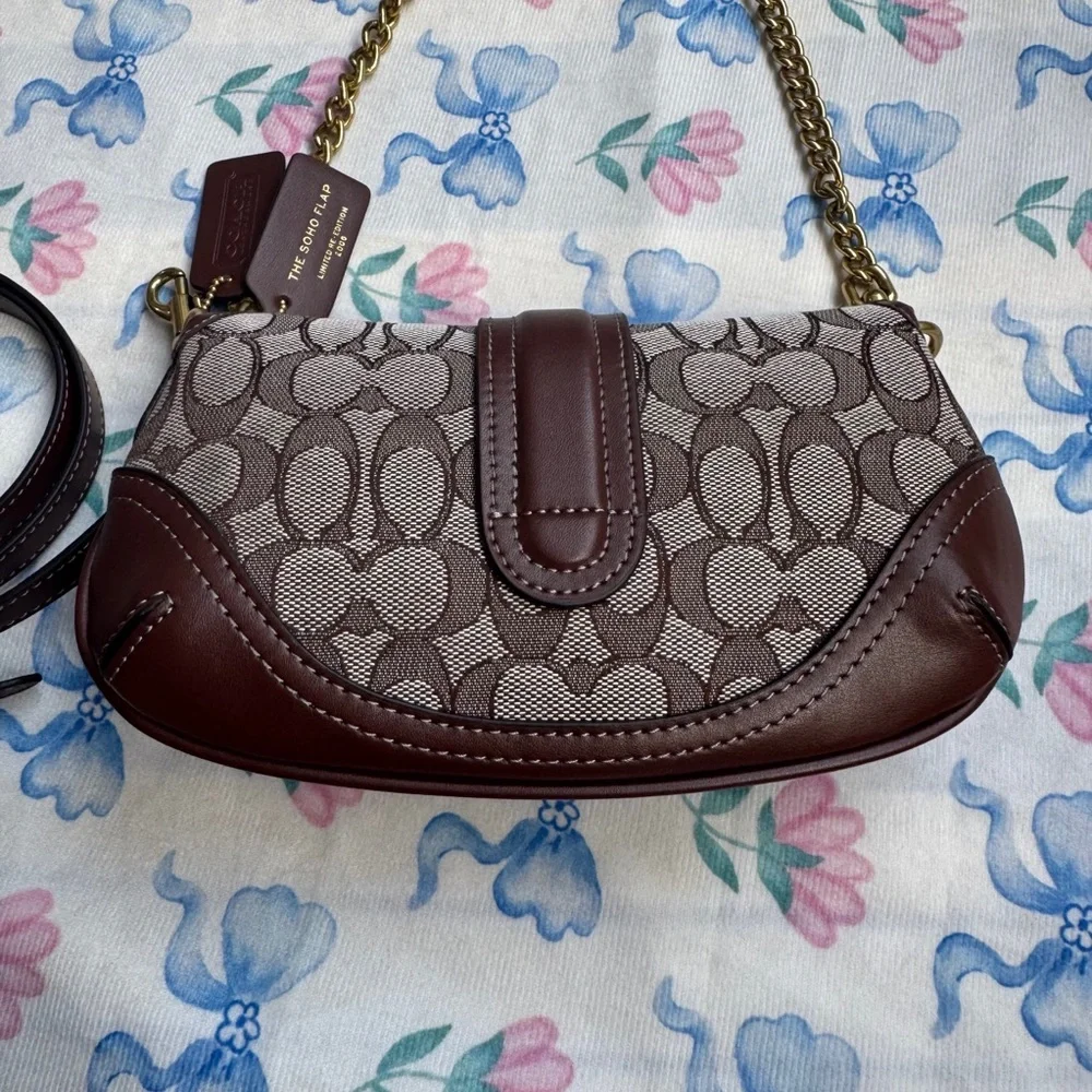 Coach Signature Canvas and Leather Shoulder Bag in Brown